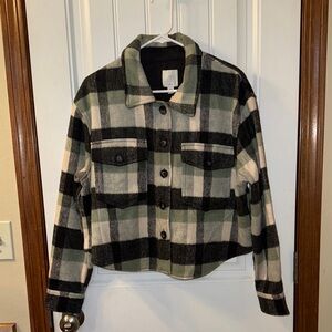 Joie Black and Green Plaid Utility Jacket